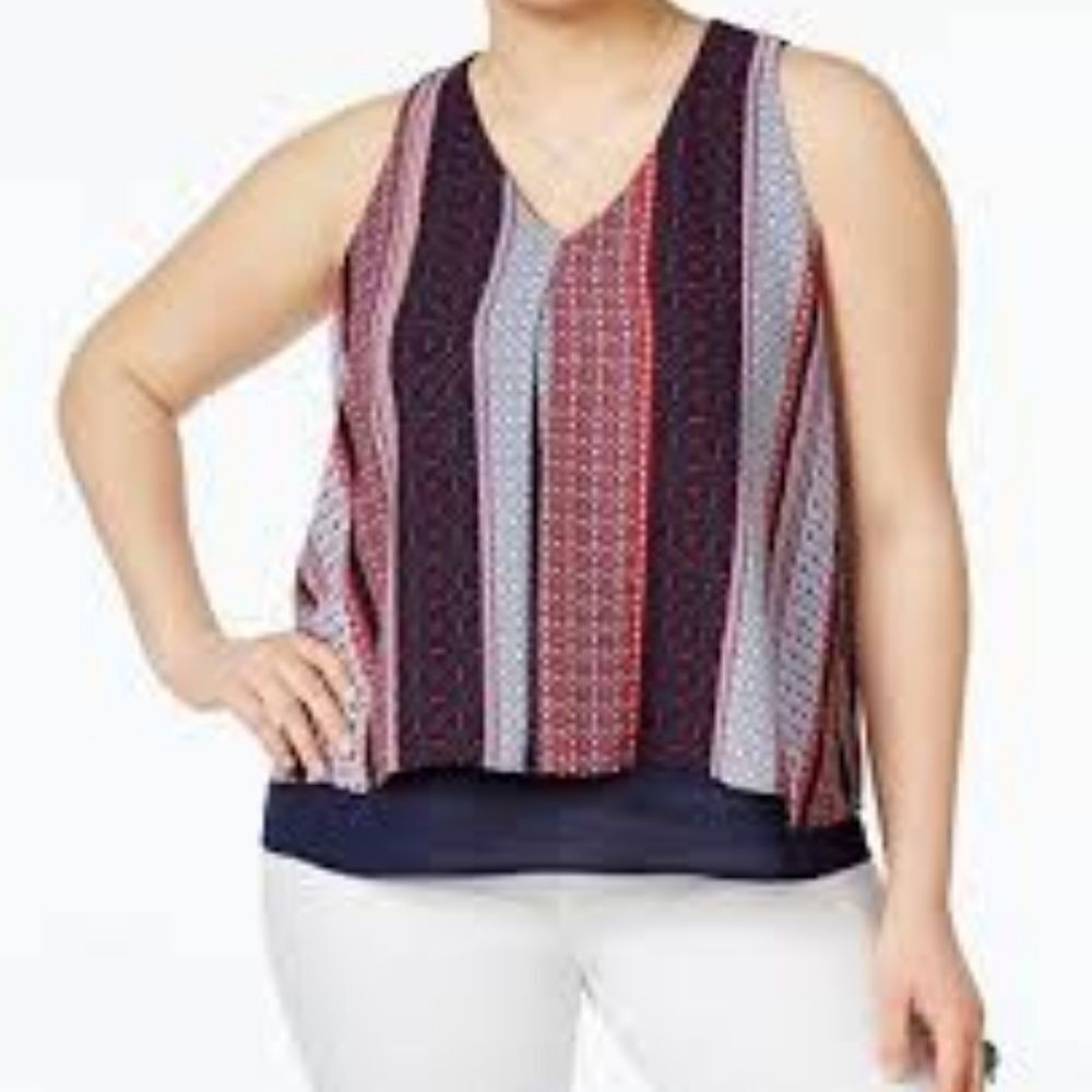 Monteau Trendy Plus Size Layered-Look Printed Top,